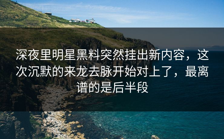深夜里明星黑料突然挂出新内容，这次沉默的来龙去脉开始对上了，最离谱的是后半段