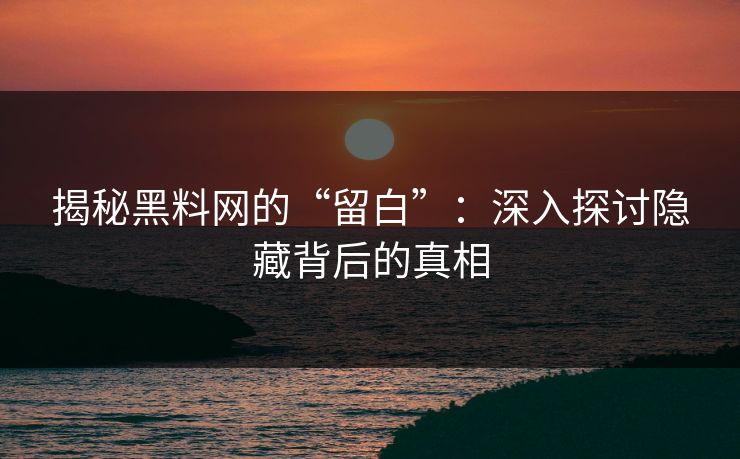 揭秘黑料网的“留白”：深入探讨隐藏背后的真相